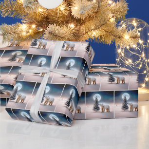 Papier Cadeau Ours polaire de Noël avec arbre