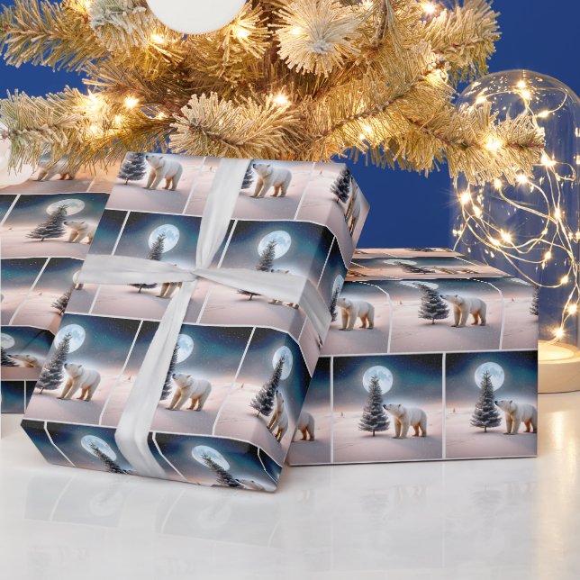 Papier Cadeau Ours polaire de Noël avec arbre (Vacances)