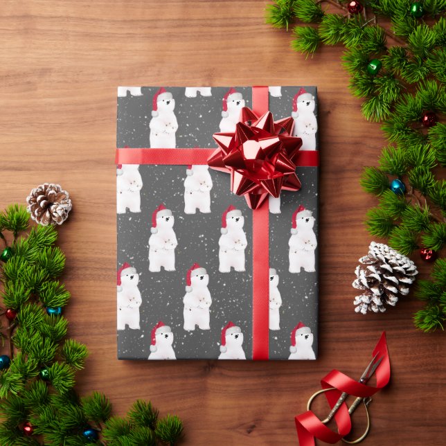 Papier Cadeau Ours polaire de Noël dans les flocons de neige (Cadeau de vacances)