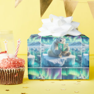Papier Cadeau Ours polaire Lire une carte de voeux d'anniversair