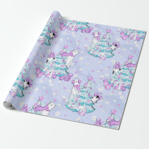 Papier Cadeau Ours polaire mignon aquarelle et pingouin Noël