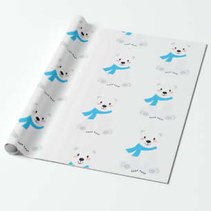 Papier Cadeau Ours polaire mignon bébé garçon bleu