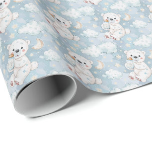 Papier Cadeau Ours polaire mignon Bébé Pastel Aquarelle Motif