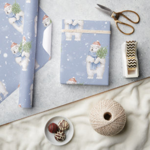 Papier Cadeau Ours polaire Noël d'hiver Clause Neige de Noël