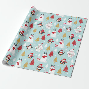 Papier Cadeau Ours polaires de Noël et pingouins