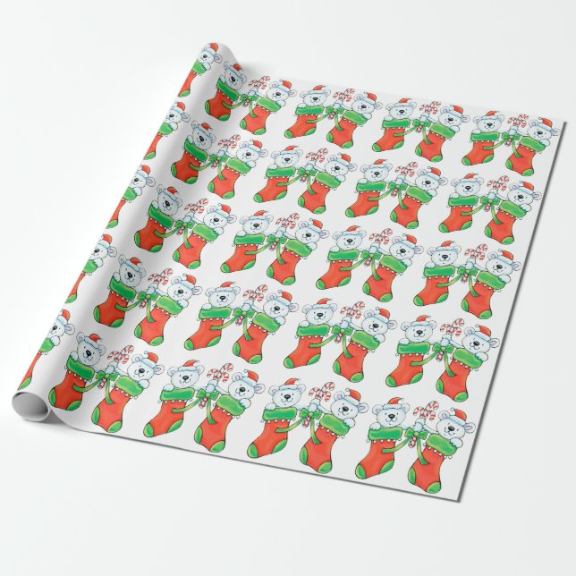 Papier Cadeau Ours polaires en caricature mignonne dans les bas  (Déroulé)