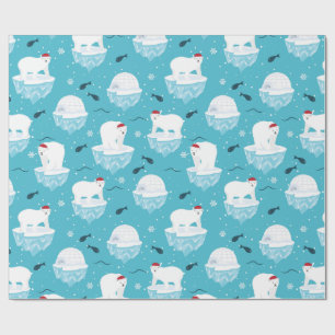 Papier Cadeau Ours polaires mignons à Santa Hats Motif de Noël