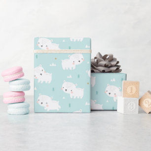 Papier Cadeau Ours polaires mignons sur bleu clair