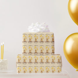 Papier Cadeau Ours Premier anniversaire Sexe Ours jaune neutre