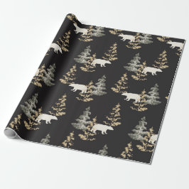 Papier Cadeau ours, sapins gris pierre noire