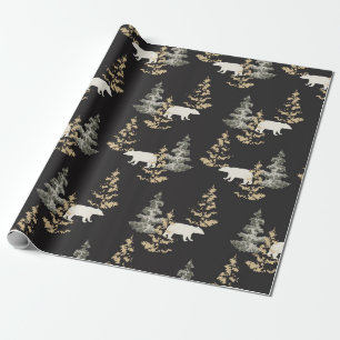 Papier Cadeau ours, sapins gris pierre noire
