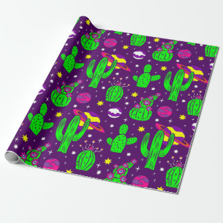 Papier Cadeau outer space cactus desert alien planets purple