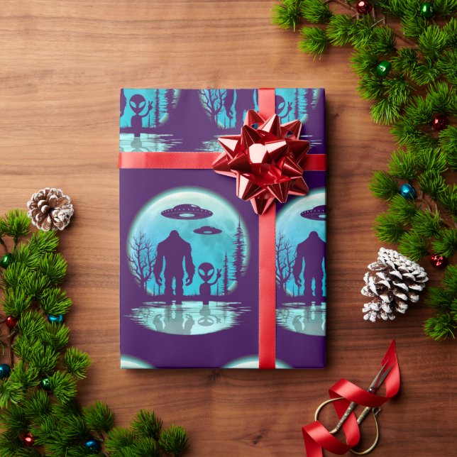 Papier Cadeau OVNI Alien Bigfoot (Cadeau de vacances)