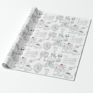 Papier Cadeau OVNI, Alien, Bigfoot Cryptid Birthday