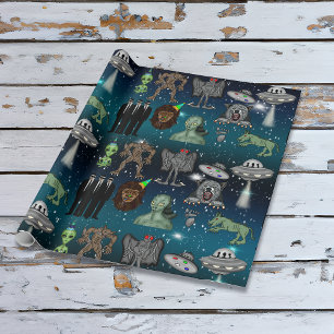 Papier Cadeau OVNI, Alien, Bigfoot Cryptid Birthday