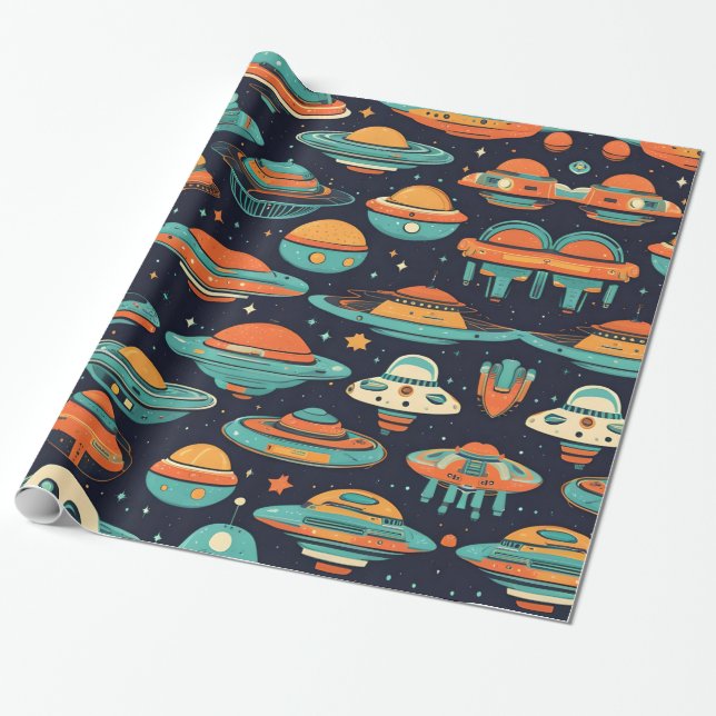 Papier Cadeau OVNI art vintage (Déroulé)