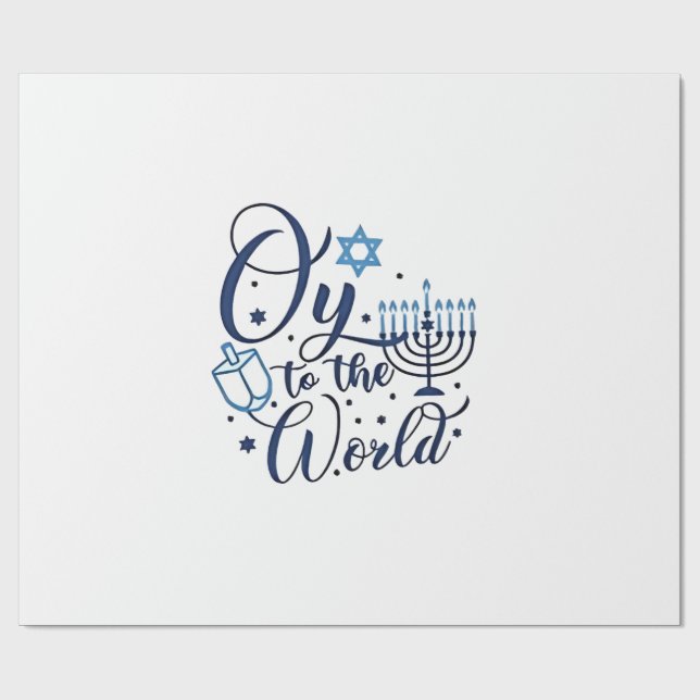 Papier Cadeau Oy to the World Hanoukka Juif Drôle (Plat)