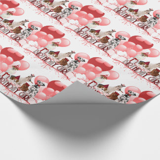 Papier Cadeau Pack de Chiens de naissance en rose et rouge