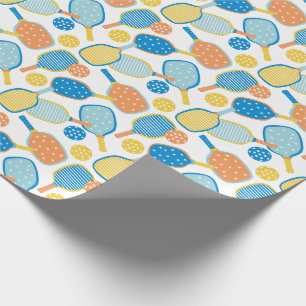 Papier Cadeau Pagaies de Pickleball mignonnes sur blanc
