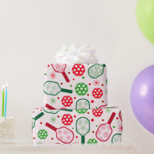 Papier Cadeau Pagaies de Pickleball Rouge et Vert Noël