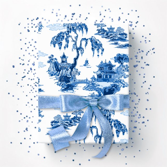 Papier Cadeau Pagoda Garden in Blue Porcelain (Créateur téléchargé)