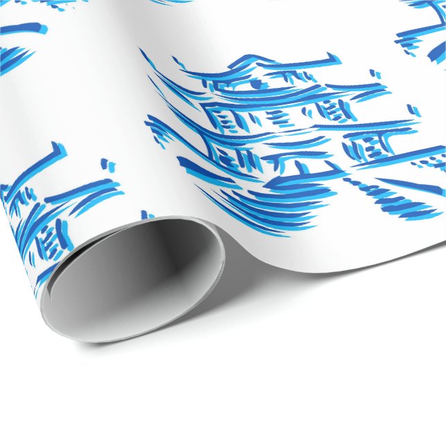 Papier Cadeau Pagode Bleue Royal Pagode cadeau Papier d'envelopp (Coin rond)