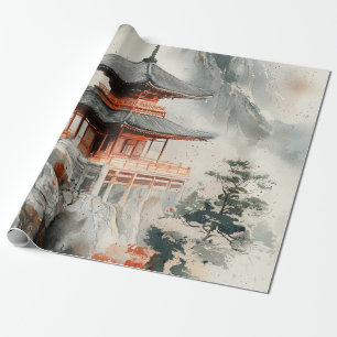 Papier Cadeau Pagode de la Montagne Cramoisie Lavis (3)