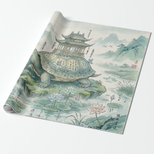 Papier Cadeau Pagode majestueuse de la tortue en encre artistiqu