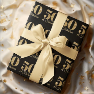 Papier Cadeau Pailleté Or 50 & Fabuleux sur Noir