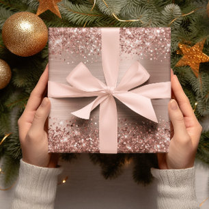 Papier Cadeau Pailleté Or Rose Ombré Feuille