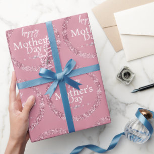 Papier Cadeau Pailleté Rose Foncé & Diamants Bonne Fête des Mère