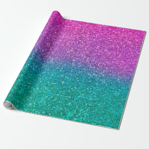 Papier Cadeau Pailleté Rose Turquoise Aqua Bleu Et Violet