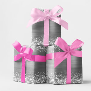 Papier Cadeau Paillettes Argent Faux Feuille