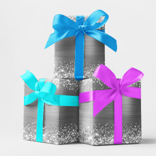 Papier Cadeau Paillettes Argent Ombré Feuille