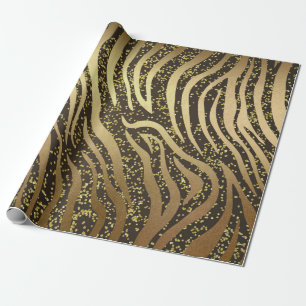 Papier Cadeau Paillettes dorées Zèbre Jungle Safari Glamour