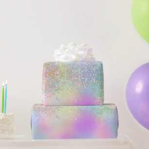 Papier Cadeau Paillettes et feuille iridescente arc-en-ciel holo