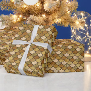 Papier Cadeau Paillettes Ombre Doré Élégant en Écailles de Sirèn