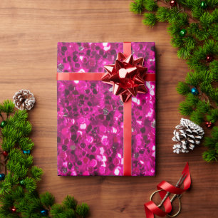 Papier Cadeau Paillettes rose chaud fausses