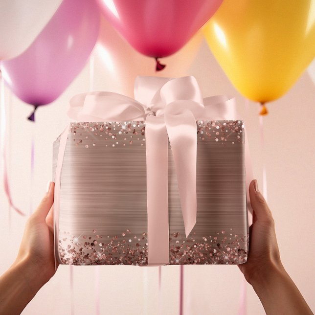 Papier Cadeau Paillettes Rose Gold Faux Feuille (Glitter Rose Gold Faux Foil Wrapping Paper)
