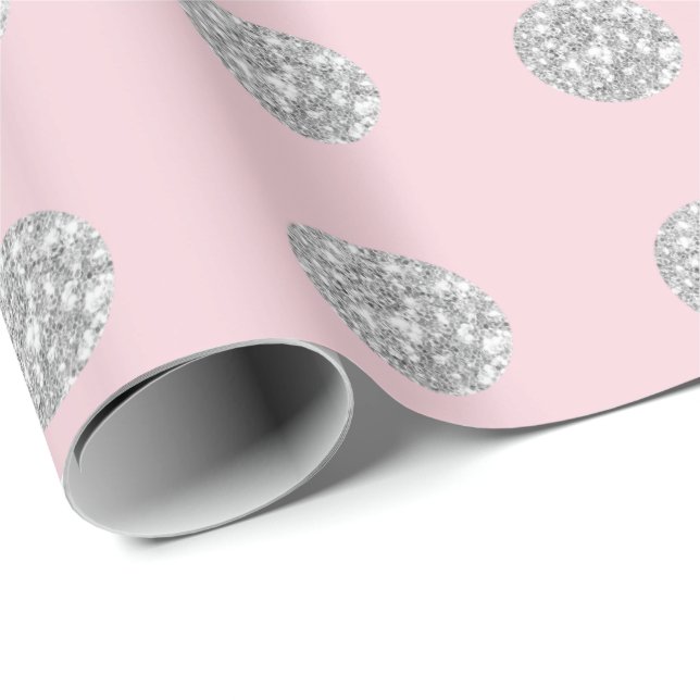 Papier Cadeau Paillettes Rose Pailleté Argent Mariage Robe de Ma (Coin rond)