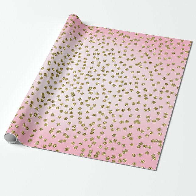 Papier Cadeau Paillettes roses et or Confettis Points Tendance G (Déroulé)