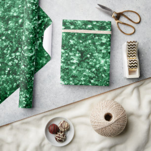 Papier Cadeau Paillettes Vertes de Noël Fêtes Pailletées