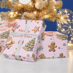 Papier Cadeau Pain d'épice rose de Noël