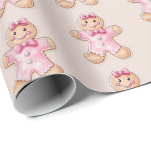 Papier Cadeau Pain d'épice rose de Noël Papier d'enveloppement d