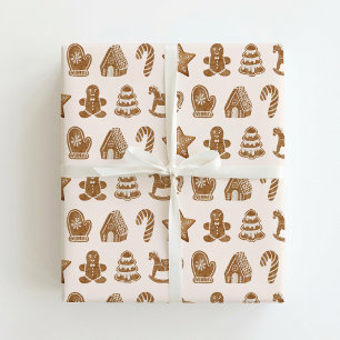 Papier Cadeau Pain d'épice sur fond rose.