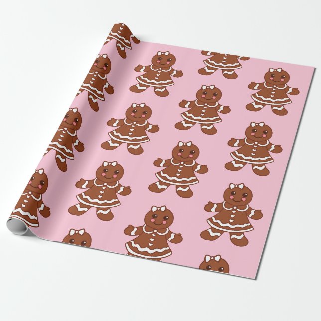 Papier Cadeau Pain d'épices de Noël Filles Envelopper le papier (Déroulé)