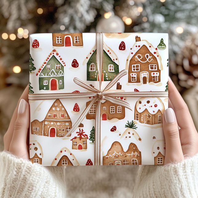Papier Cadeau Pain d'épices de Noël Maisons à papier d'enveloppe (Créateur téléchargé)