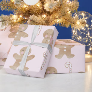 Papier Cadeau Pain d'épices de Noël Papier à enveloppement rose