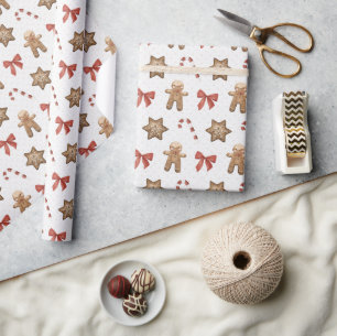 Papier Cadeau Pain d'épices de Noël Papier à envelopper