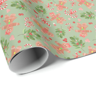 Papier Cadeau Pain d'épices et Branches Holly Pape d'enveloppeme